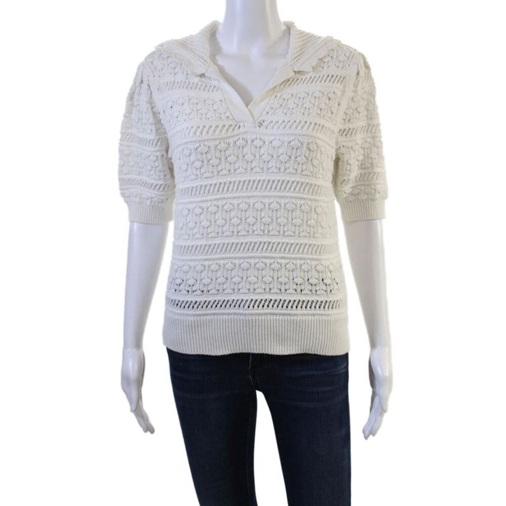 Design History Womens Pullover Sweater V Neck Short Sleeve White Size S